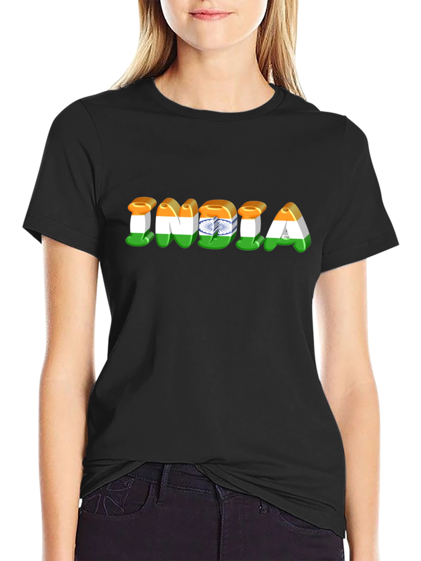 India Flag Graphic Print Black T-Shirt
