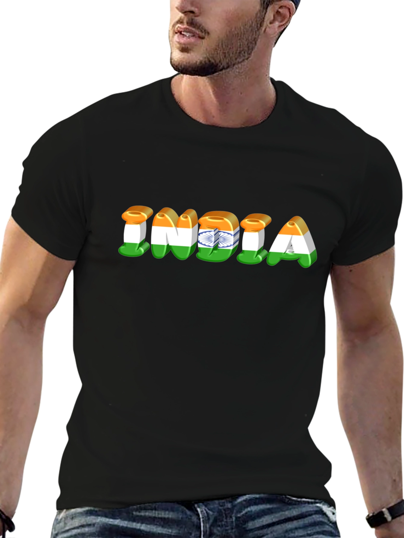 India Flag Graphic Print Black T-Shirt