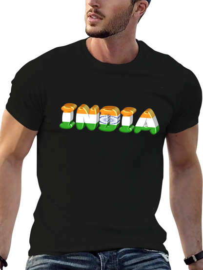 India Flag Graphic Print Black T-Shirt