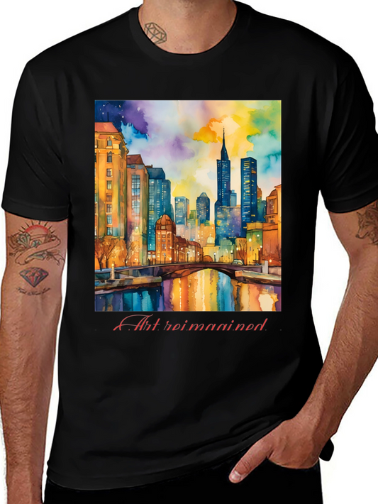 Watercolor Cityscape Graphic Tee - Art Reimagined