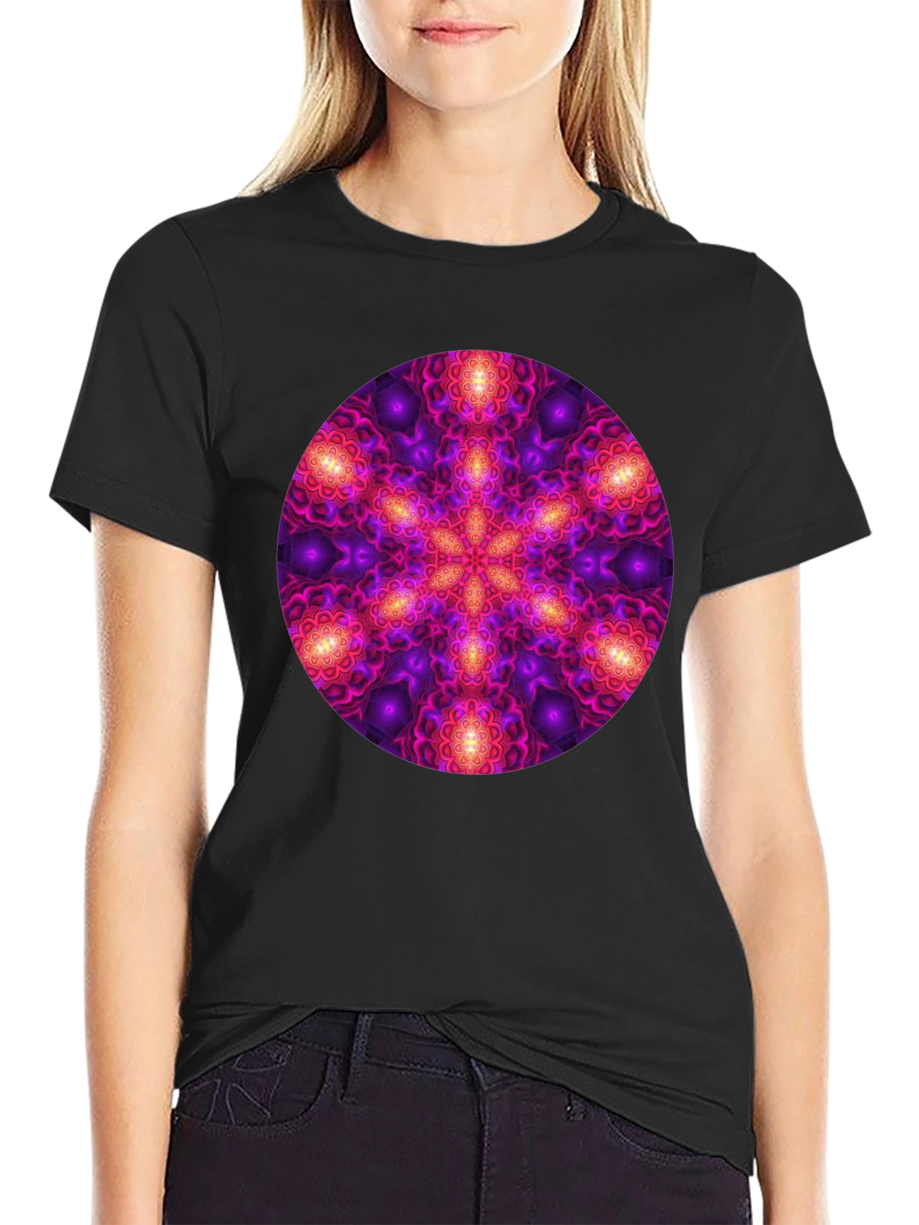 Psychedelic Mandala Print Black T-Shirt