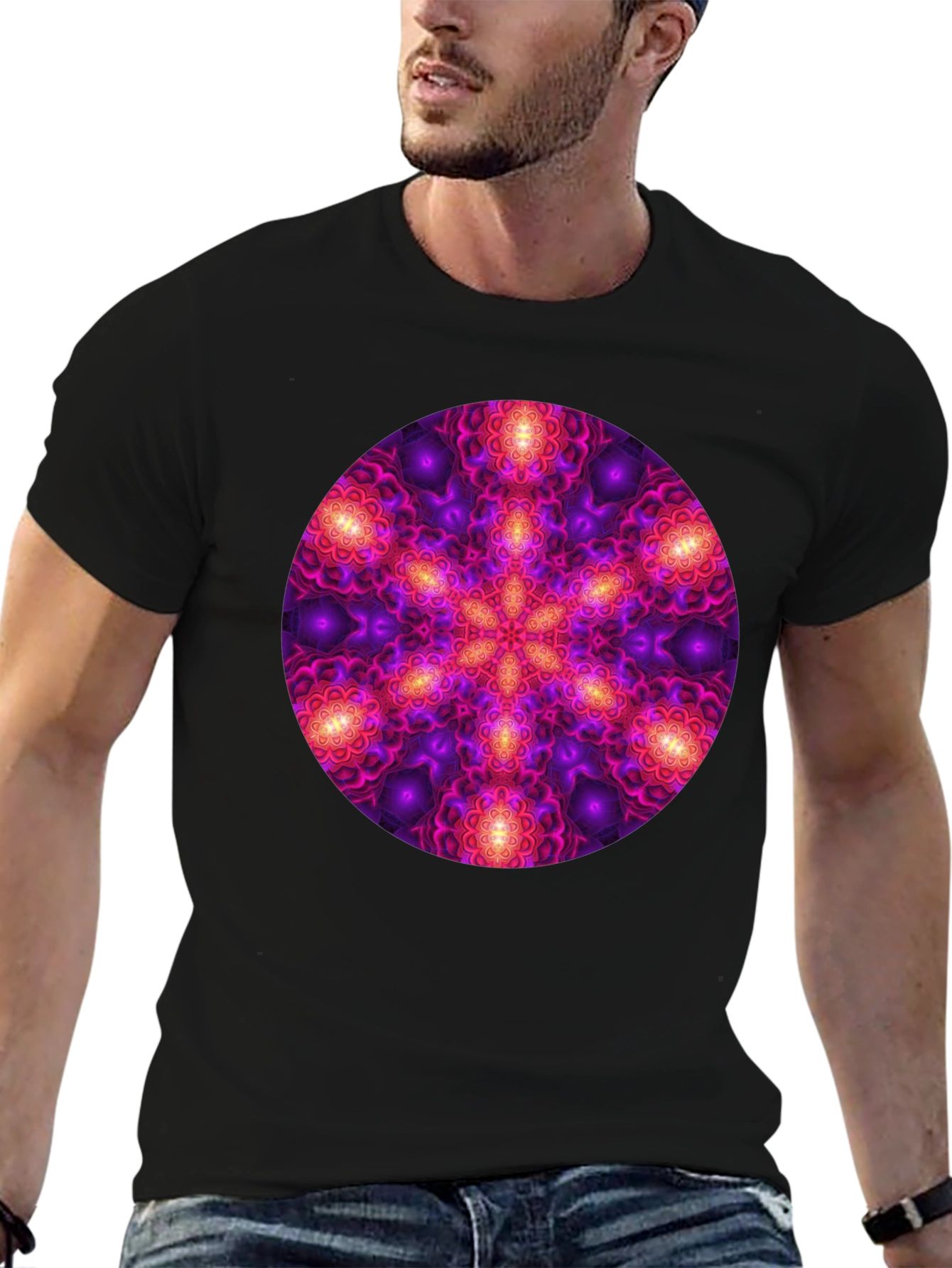Psychedelic Mandala Print Black T-Shirt