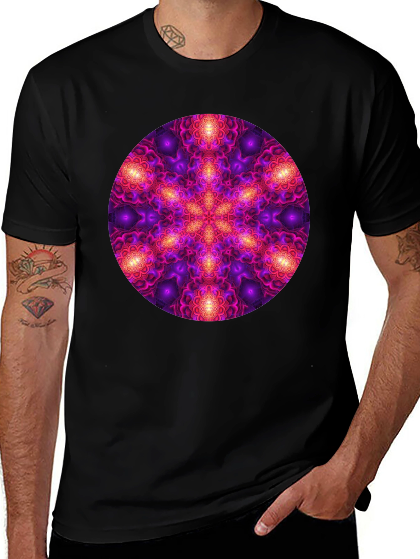 Psychedelic Mandala Print Black T-Shirt