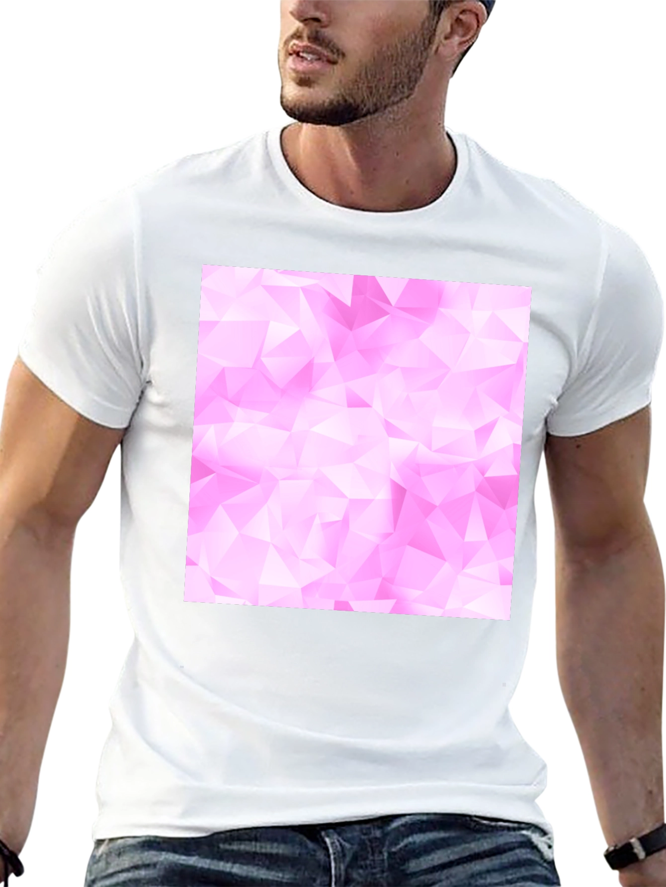 Geometric Pink Pattern Black T-Shirt
