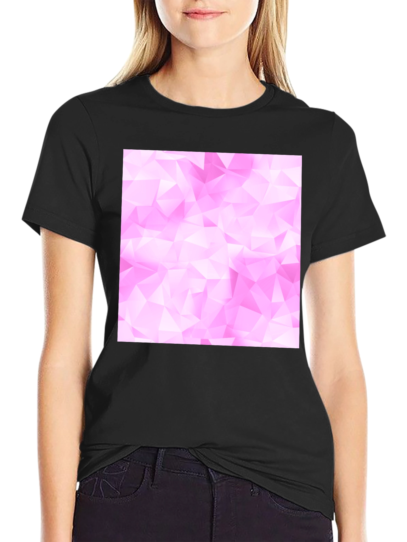 Geometric Pink Pattern Black T-Shirt