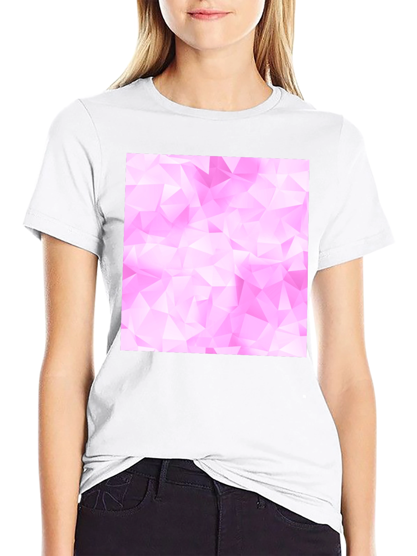 Geometric Pink Pattern Black T-Shirt