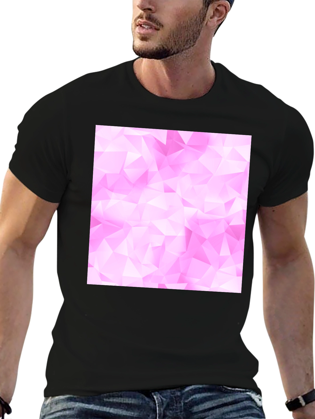 Geometric Pink Pattern Black T-Shirt