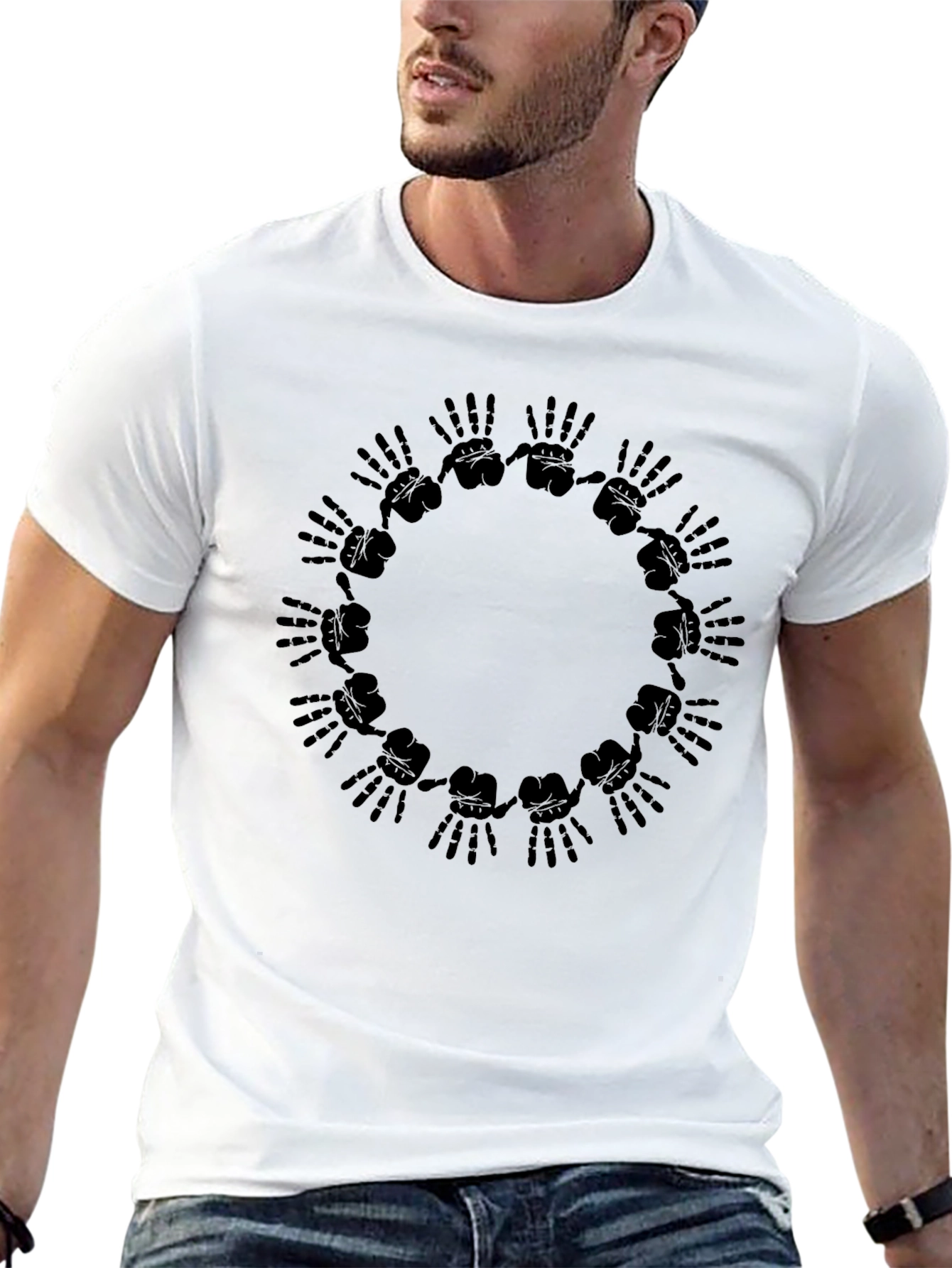Graphic Black T-Shirt - Hands Circle Design