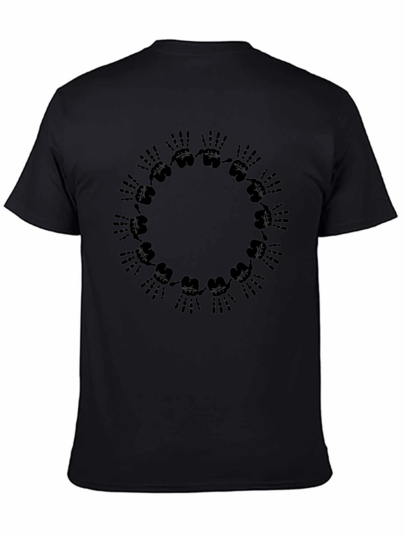 Graphic Black T-Shirt - Hands Circle Design