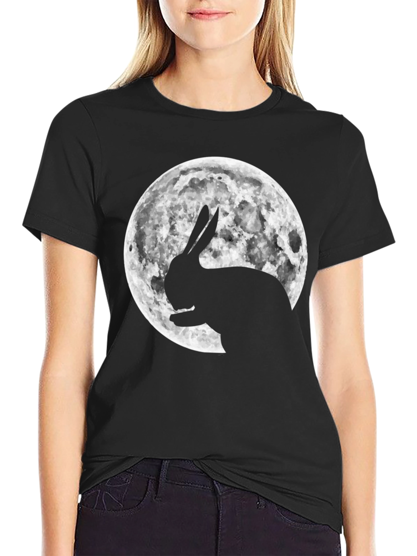 Rabbit Moon Graphic Tee - Black Cotton Blend