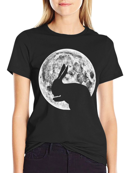 Rabbit Moon Graphic Tee - Black Cotton Blend