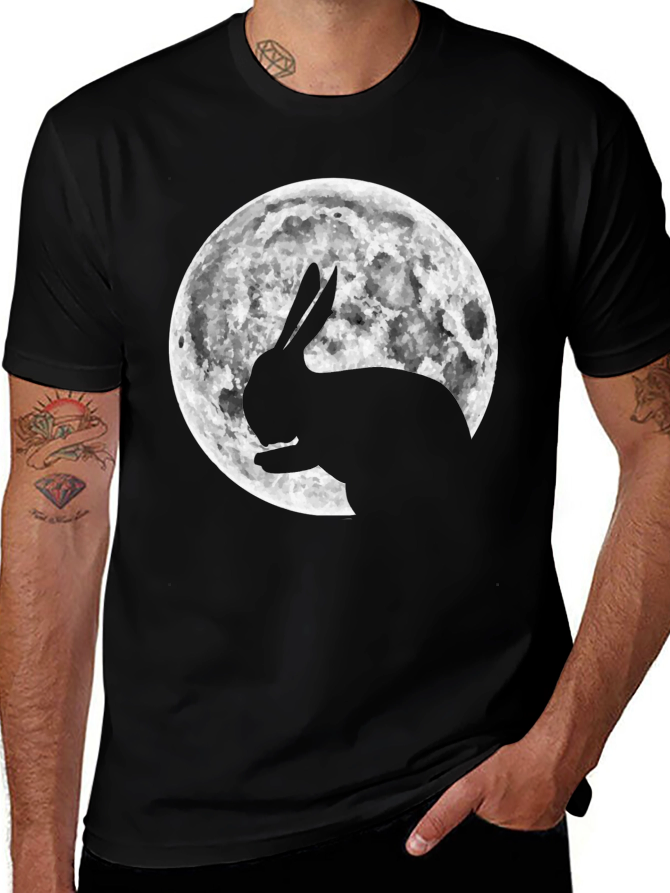 Rabbit Moon Graphic Tee - Black Cotton Blend