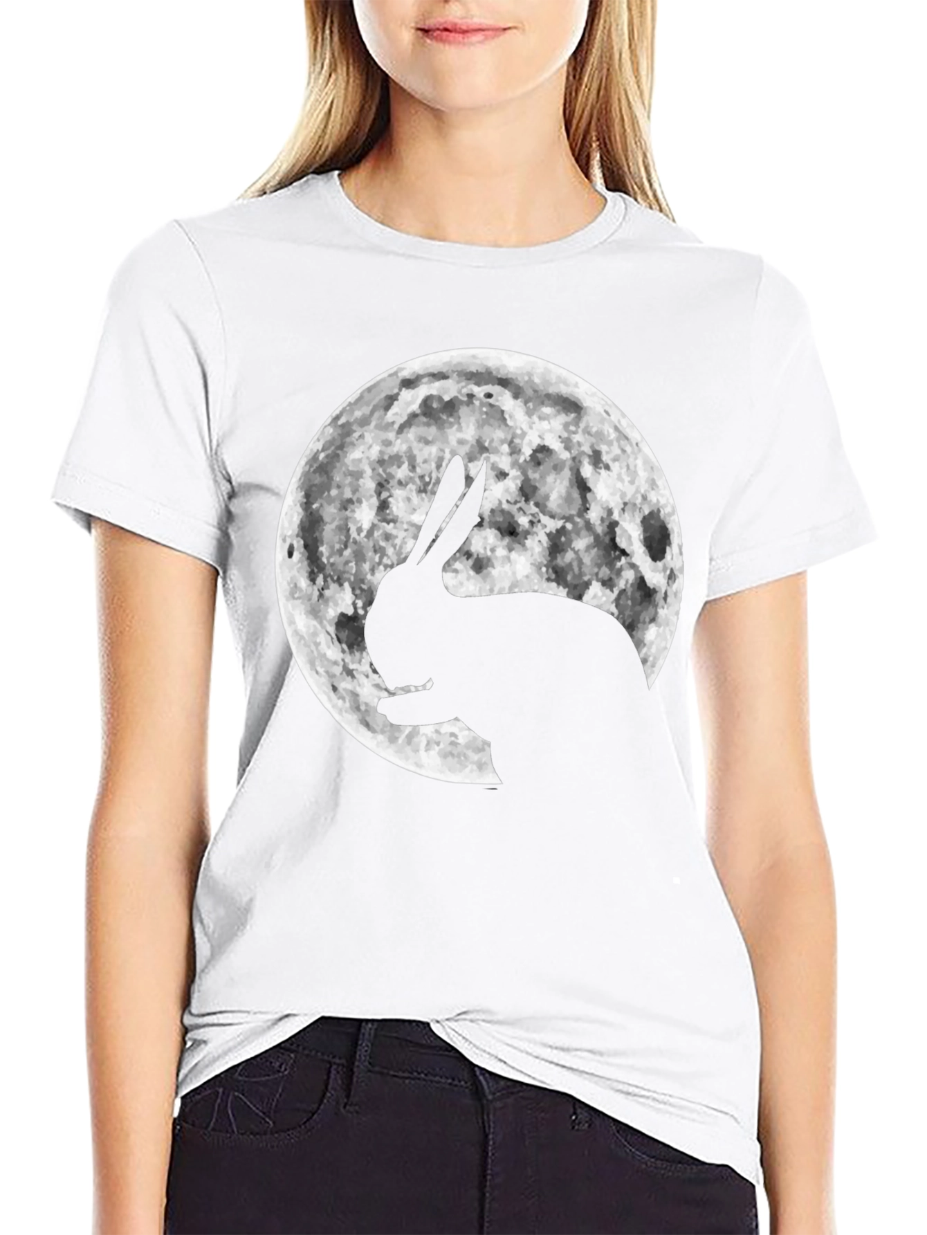 Rabbit Moon Graphic Tee - Black Cotton Blend