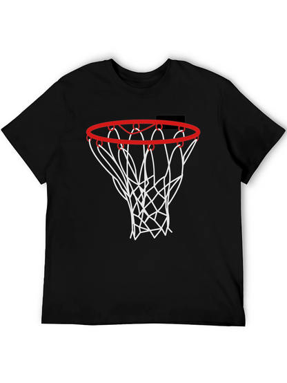 Basketball Hoop Graphic Tee - Black Cotton Shirt