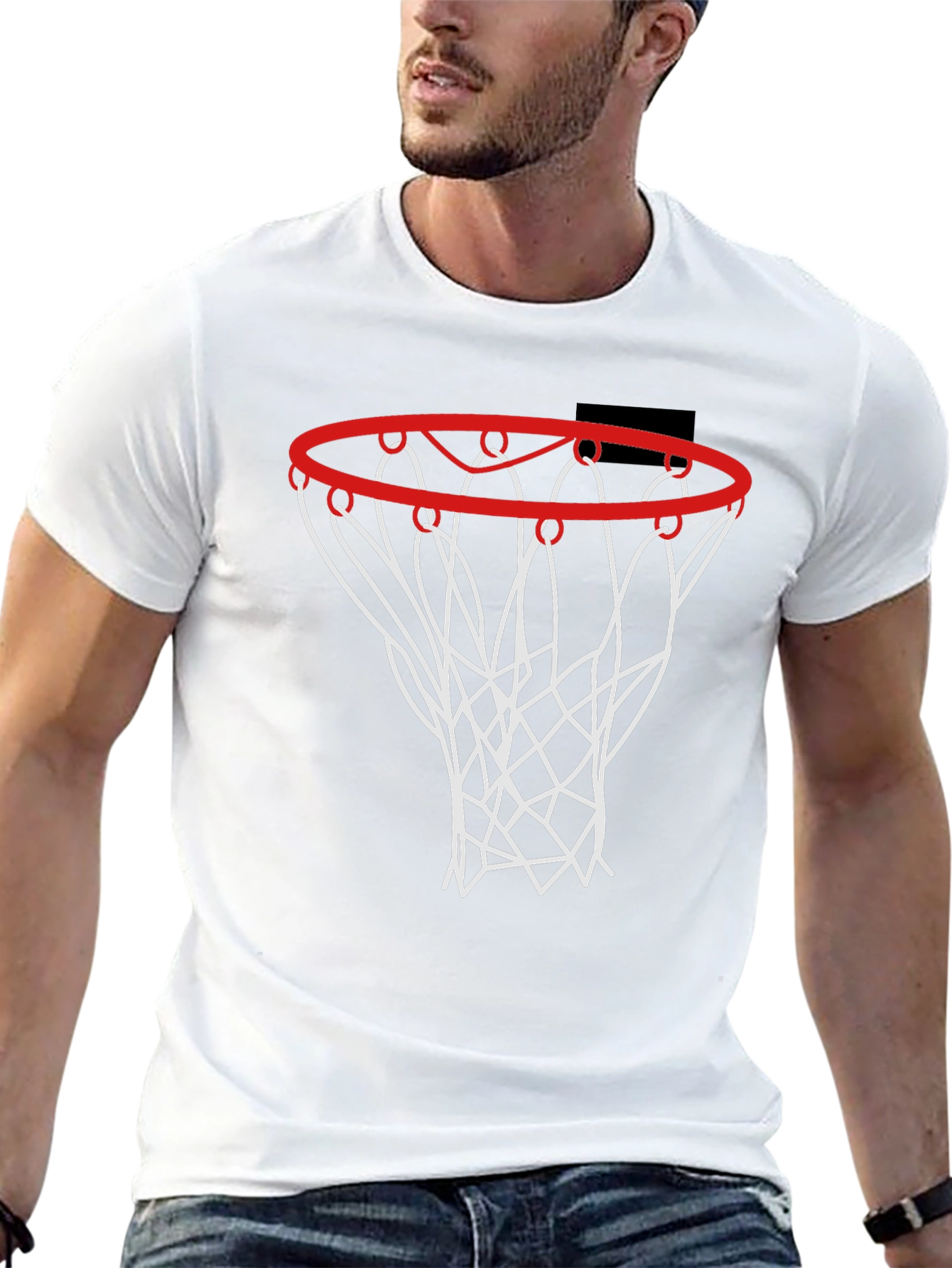 Basketball Hoop Graphic Tee - Black Cotton Shirt