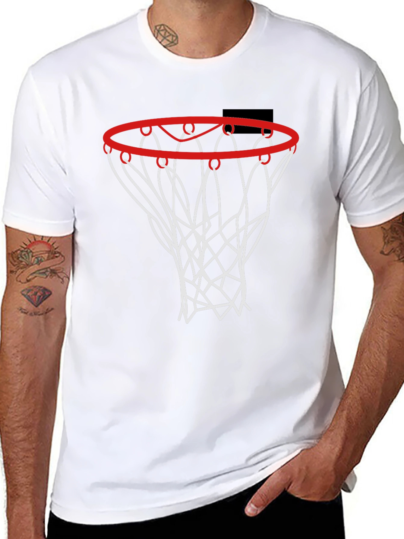Basketball Hoop Graphic Tee - Black Cotton Shirt