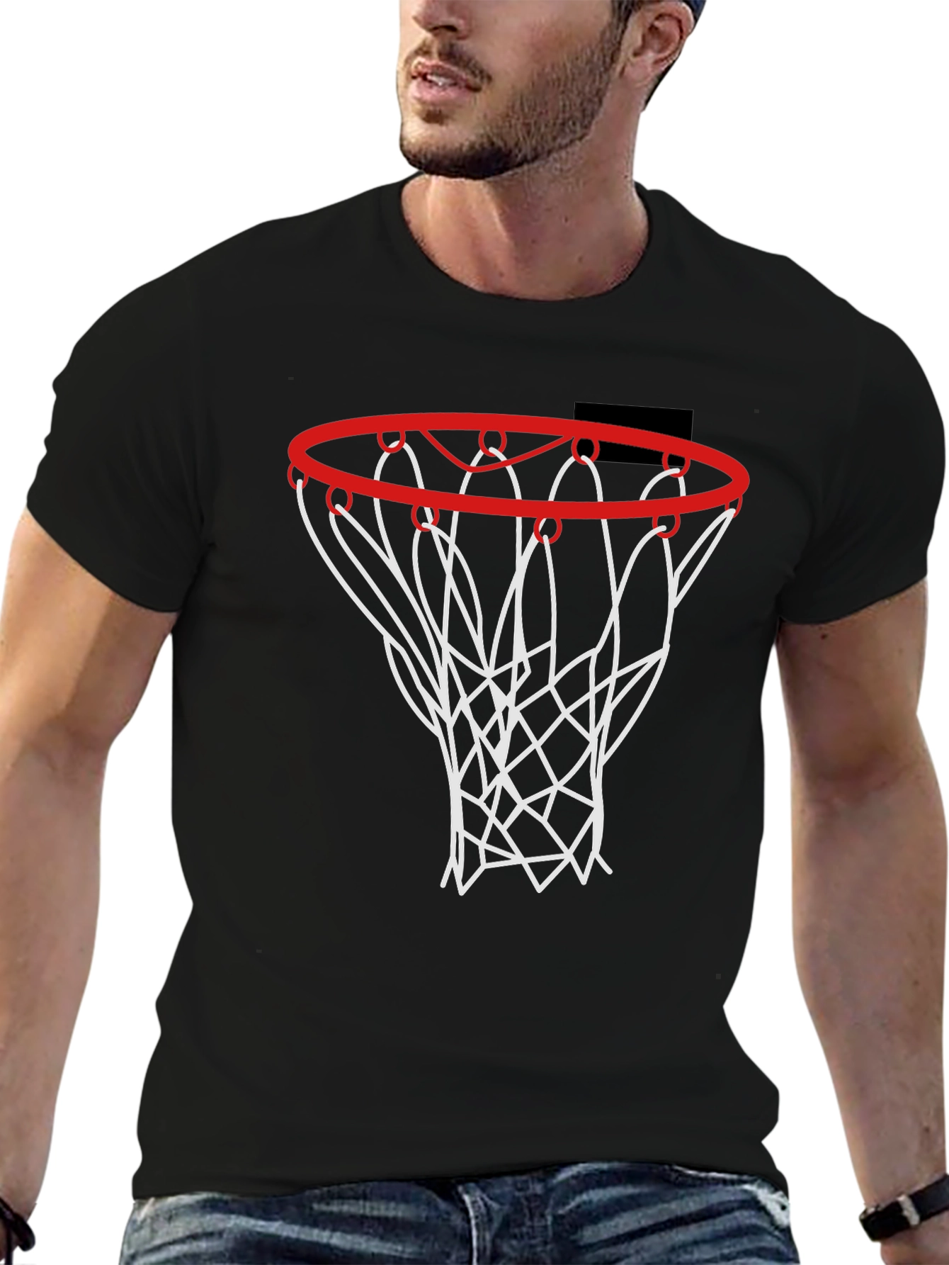 Basketball Hoop Graphic Tee - Black Cotton Shirt