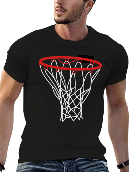 Basketball Hoop Graphic Tee - Black Cotton Shirt