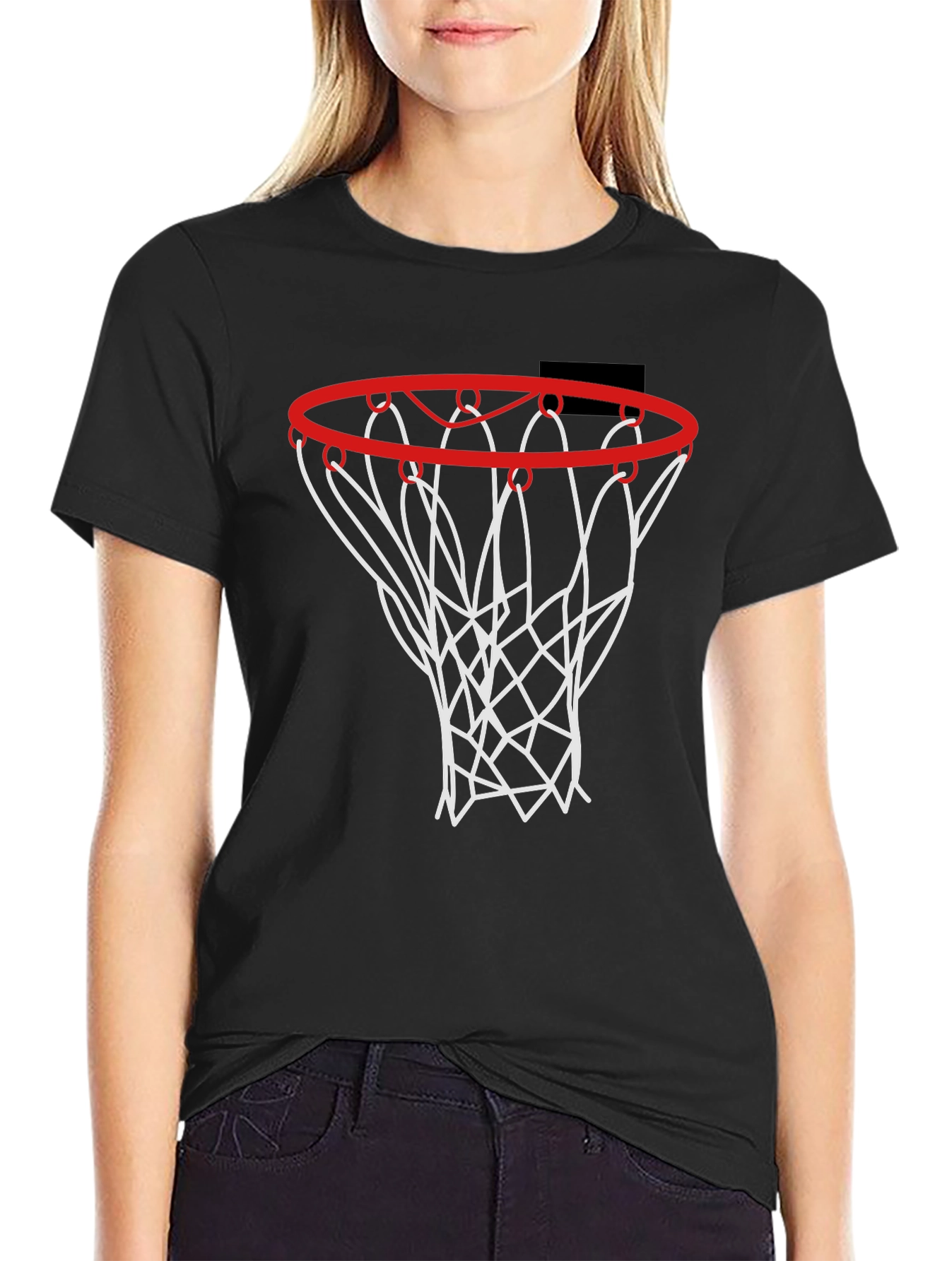 Basketball Hoop Graphic Tee - Black Cotton Shirt