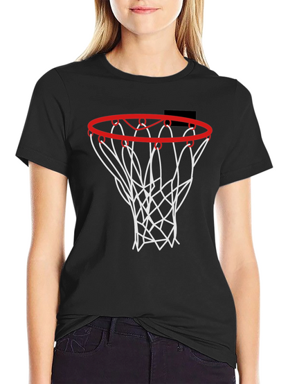 Basketball Hoop Graphic Tee - Black Cotton Shirt