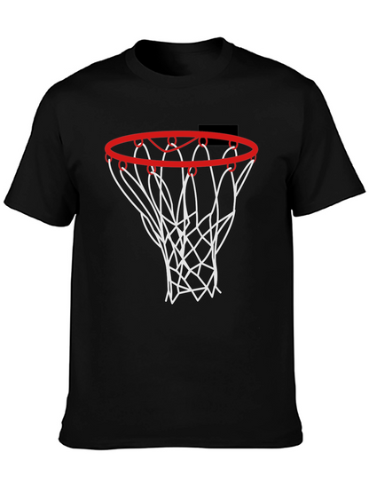 Basketball Hoop Graphic Tee - Black Cotton Shirt