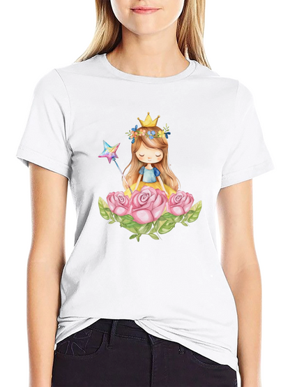 Princess Crown Rose Graphic Black T-Shirt