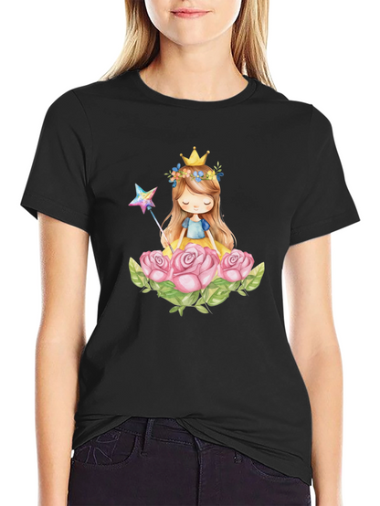 Princess Crown Rose Graphic Black T-Shirt
