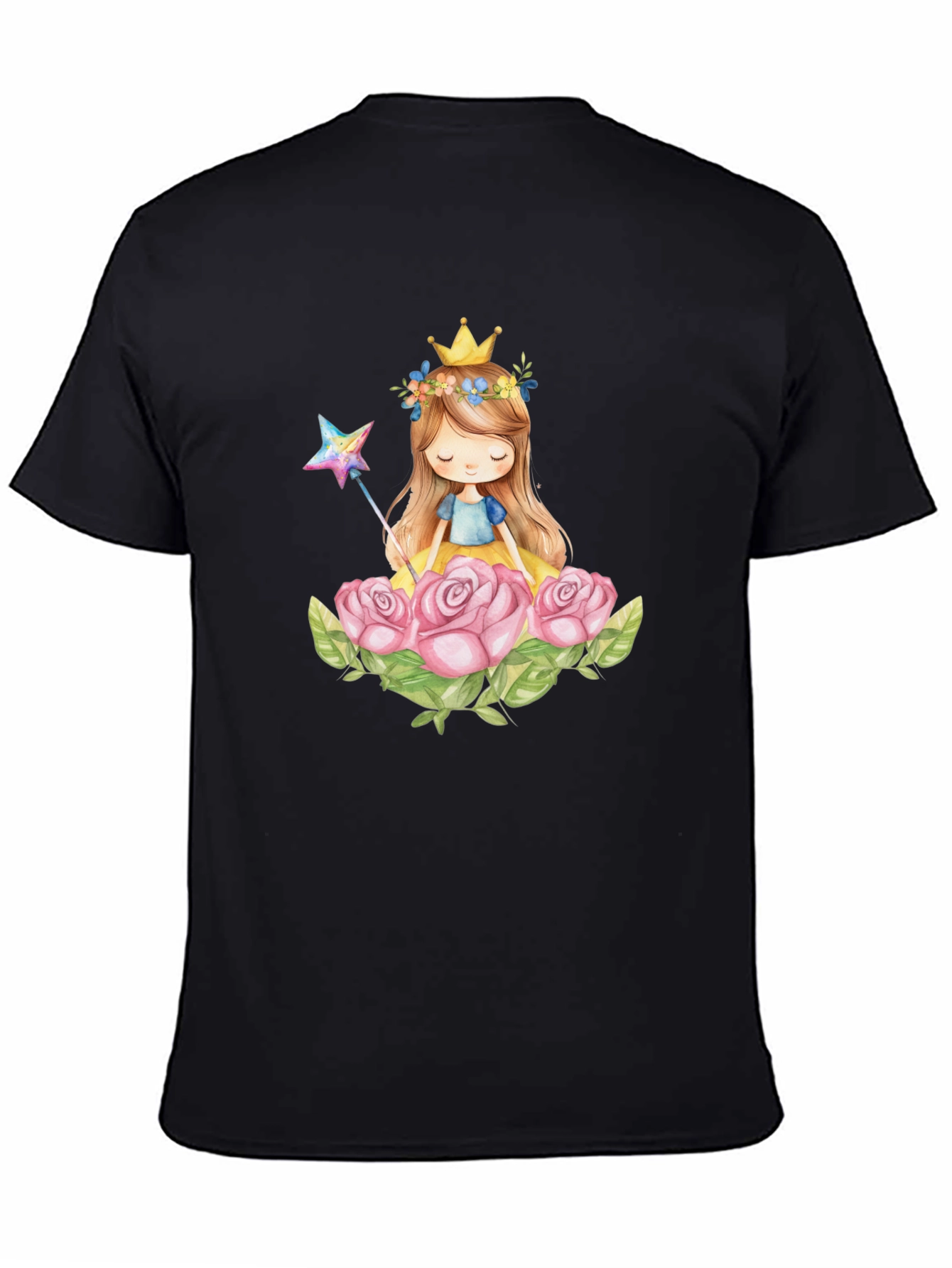 Princess Crown Rose Graphic Black T-Shirt