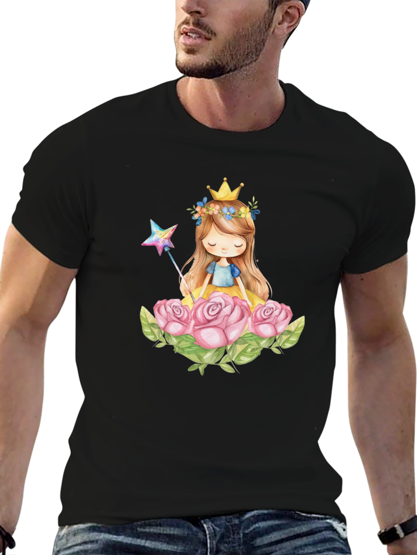 Princess Crown Rose Graphic Black T-Shirt