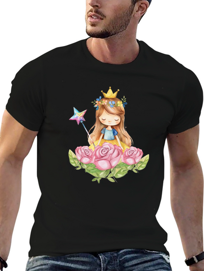 Princess Crown Rose Graphic Black T-Shirt