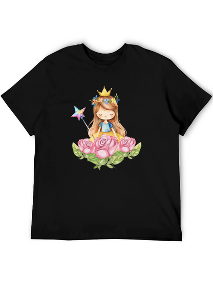 Princess Crown Rose Graphic Black T-Shirt