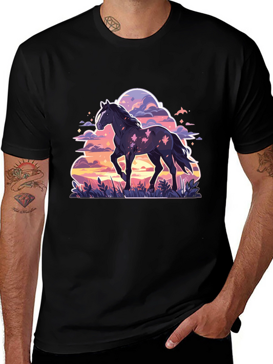 Black Horse Graphic Tee - Sunset Dream
