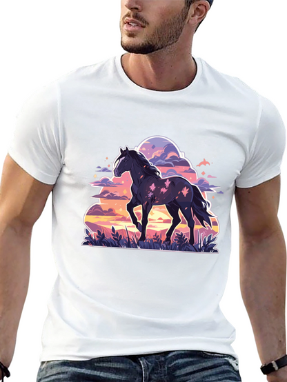 Black Horse Graphic Tee - Sunset Dream