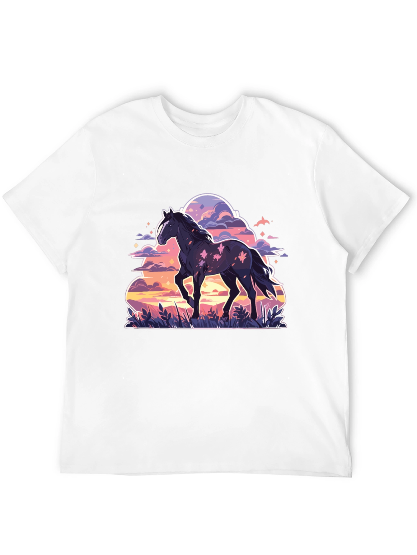 Black Horse Graphic Tee - Sunset Dream
