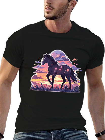 Black Horse Graphic Tee - Sunset Dream