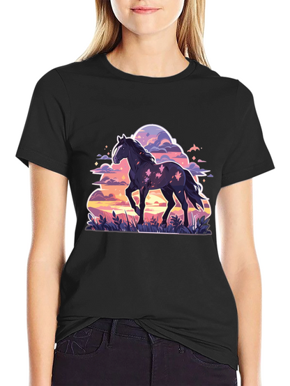 Black Horse Graphic Tee - Sunset Dream