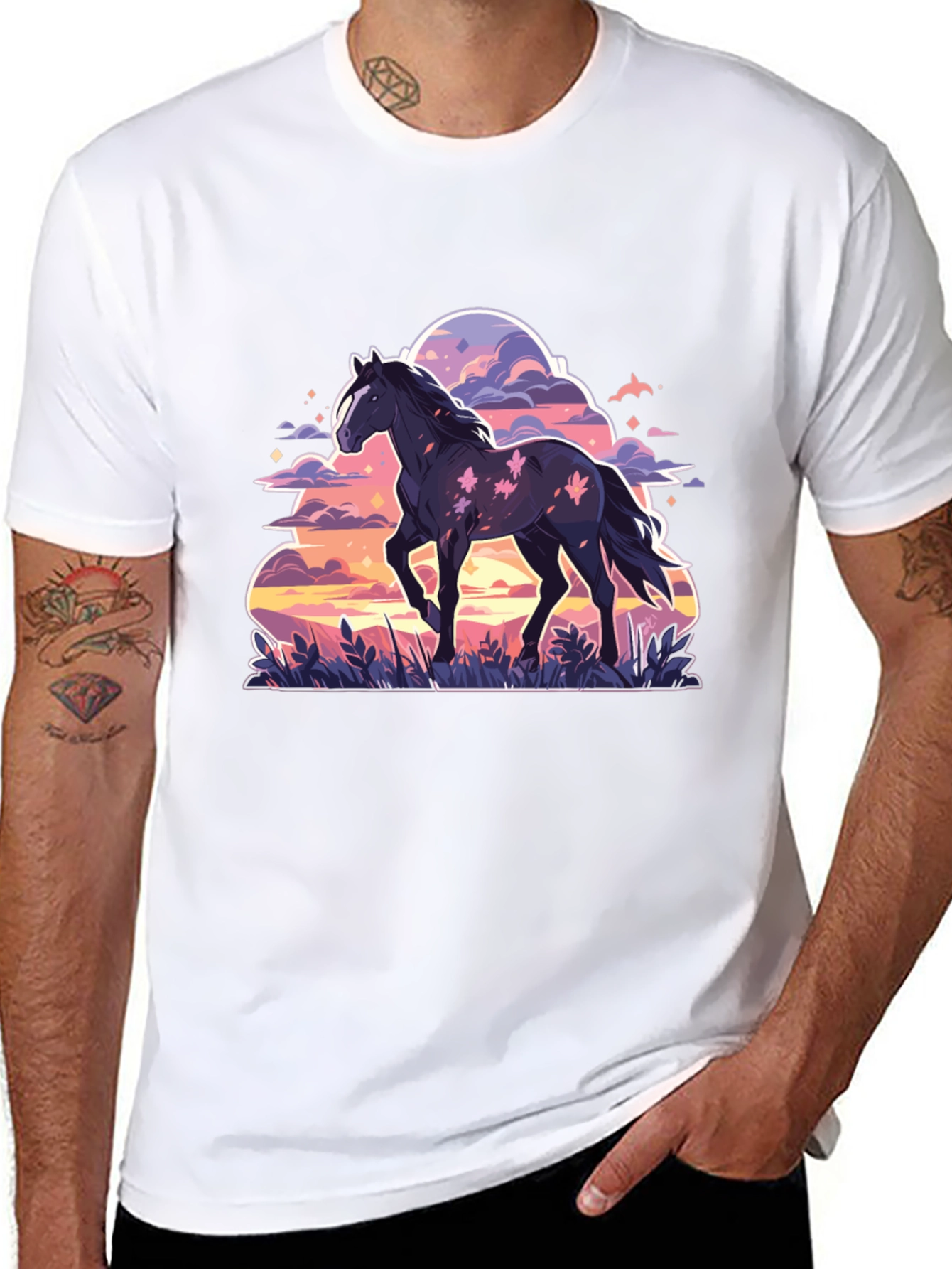 Black Horse Graphic Tee - Sunset Dream