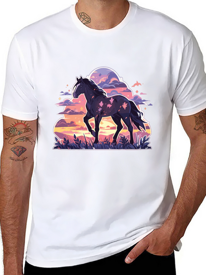 Black Horse Graphic Tee - Sunset Dream