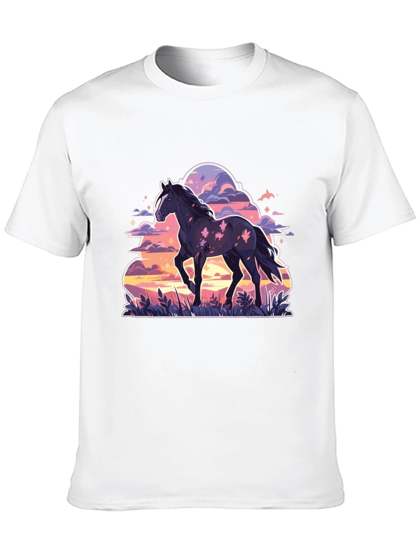 Black Horse Graphic Tee - Sunset Dream