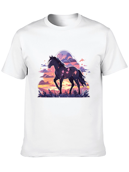 Black Horse Graphic Tee - Sunset Dream