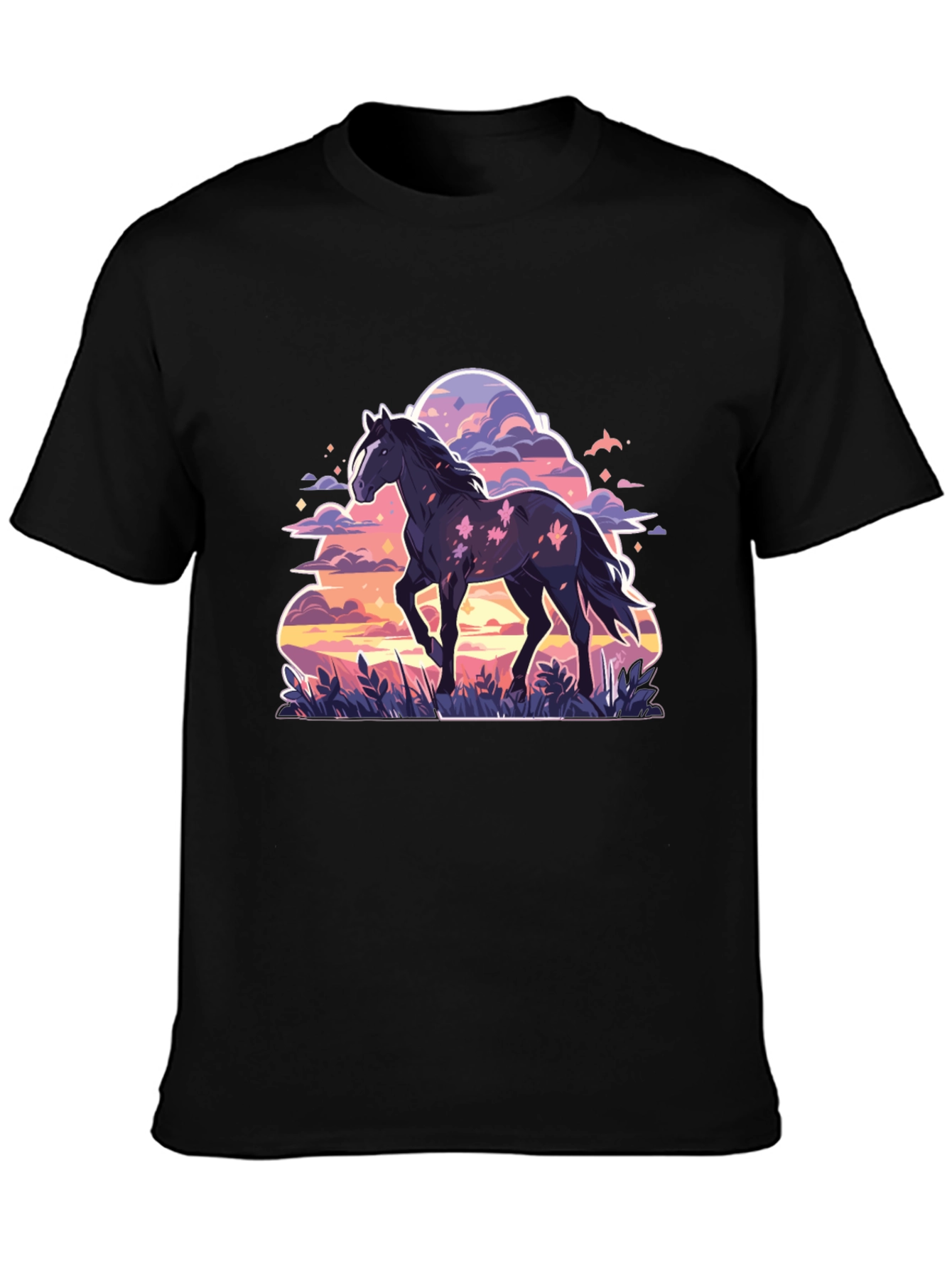 Black Horse Graphic Tee - Sunset Dream
