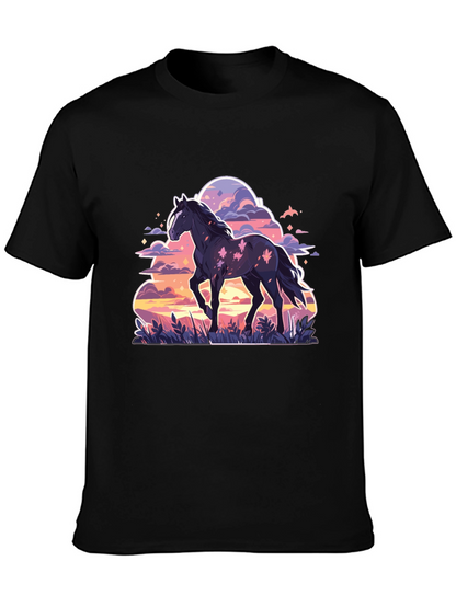 Black Horse Graphic Tee - Sunset Dream