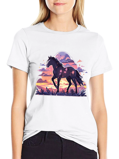 Black Horse Graphic Tee - Sunset Dream