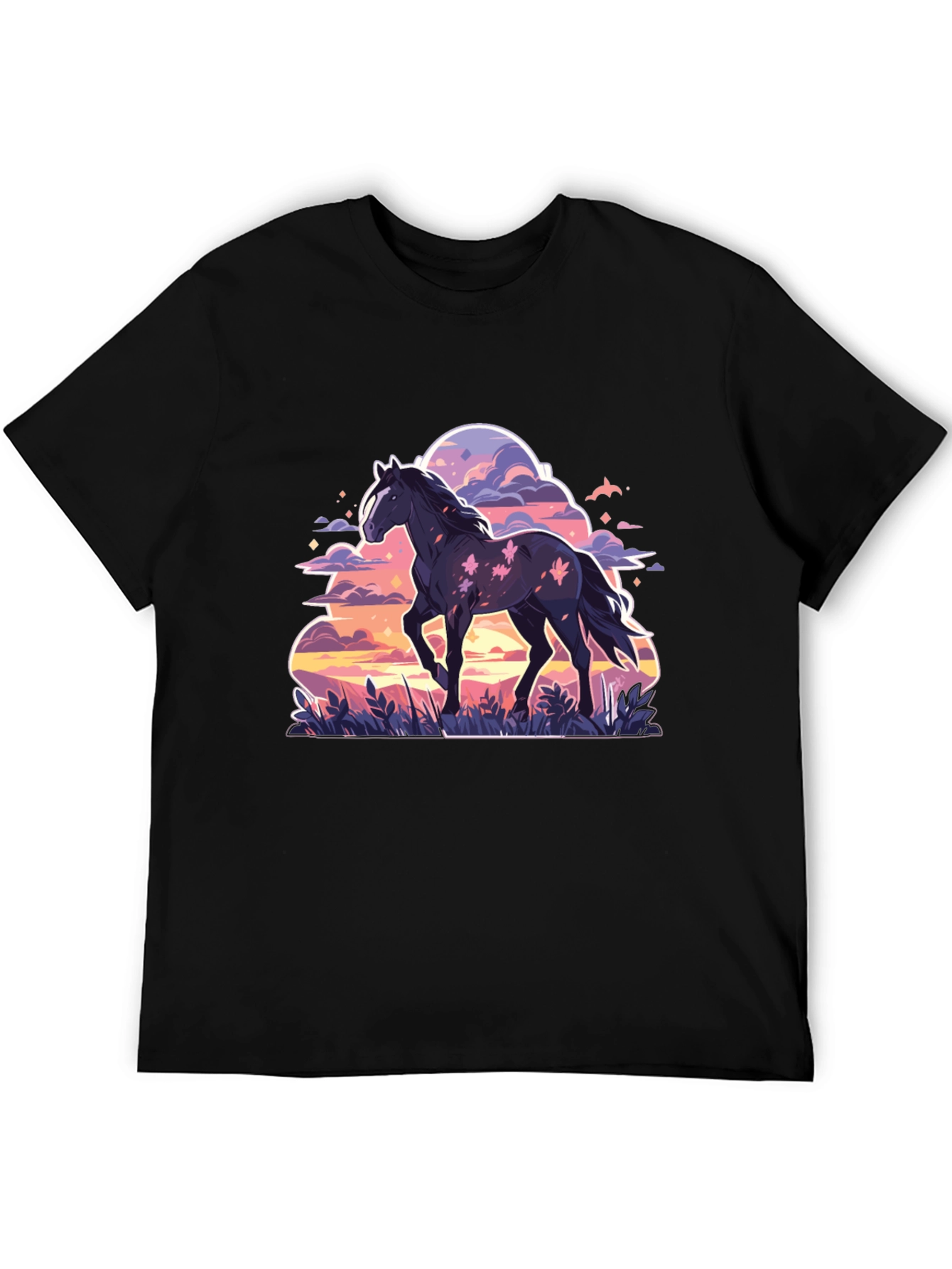Black Horse Graphic Tee - Sunset Dream