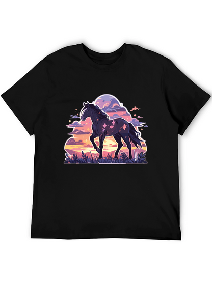 Black Horse Graphic Tee - Sunset Dream