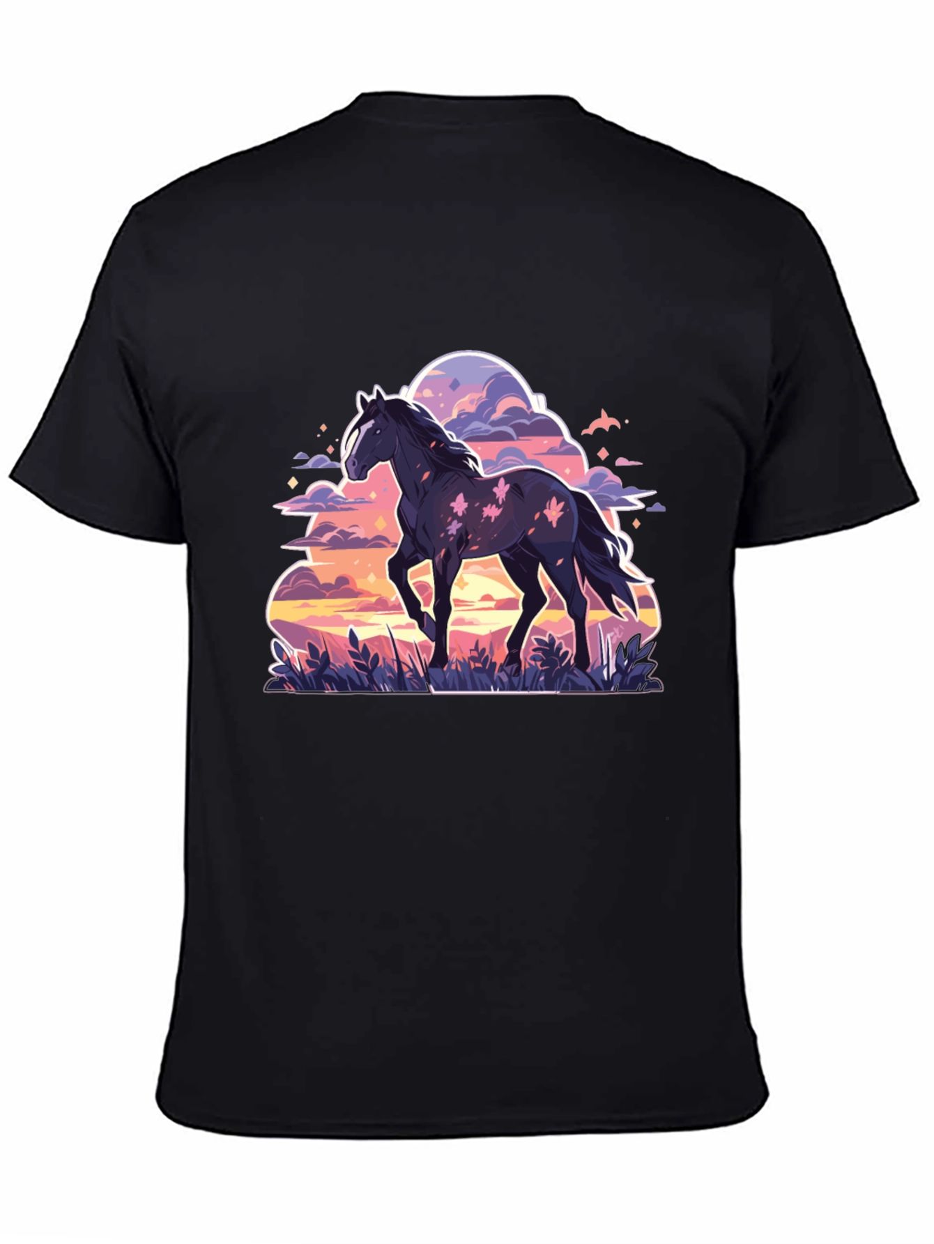 Black Horse Graphic Tee - Sunset Dream