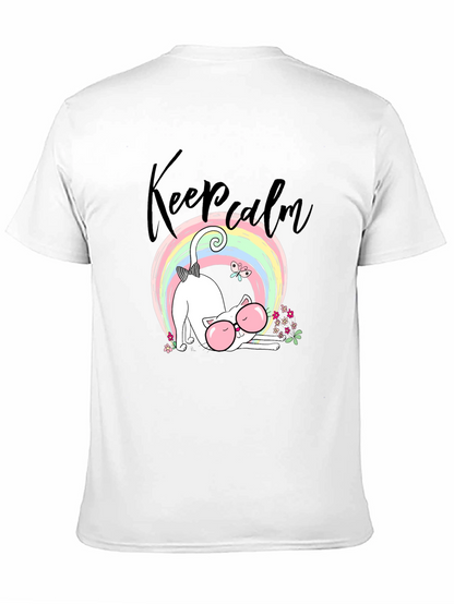 Keep Calm Cat T-Shirt - Cute Rainbow Design