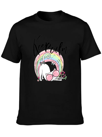 Keep Calm Cat T-Shirt - Cute Rainbow Design