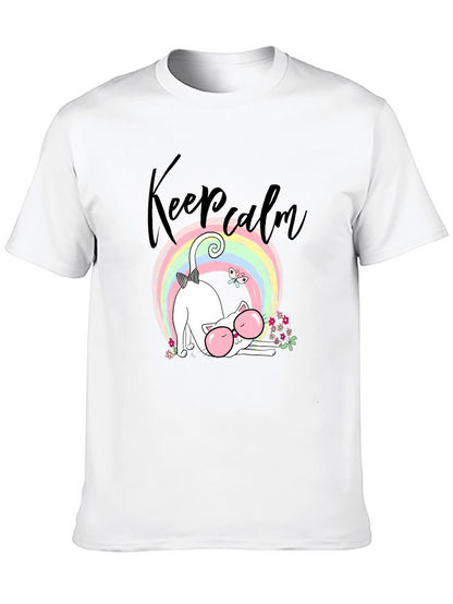 Keep Calm Cat T-Shirt - Cute Rainbow Design