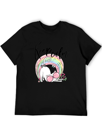 Keep Calm Cat T-Shirt - Cute Rainbow Design
